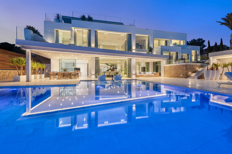 Cliff Villa Port Andratx Exclusive Holiday Home Mallorca By the Sea pool by night